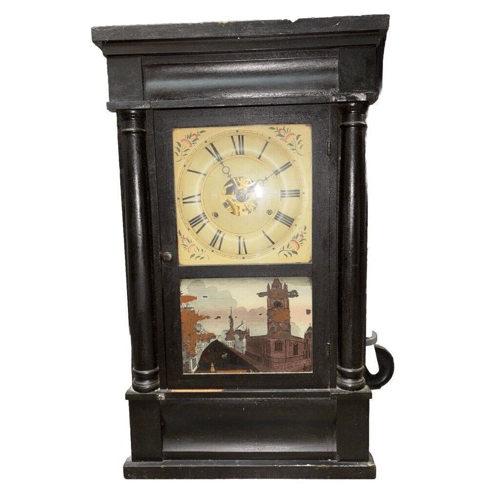Seth Thomas Antique Brass  Mantle Clocks 25x15x4.5” Painted Glass Door Weighted